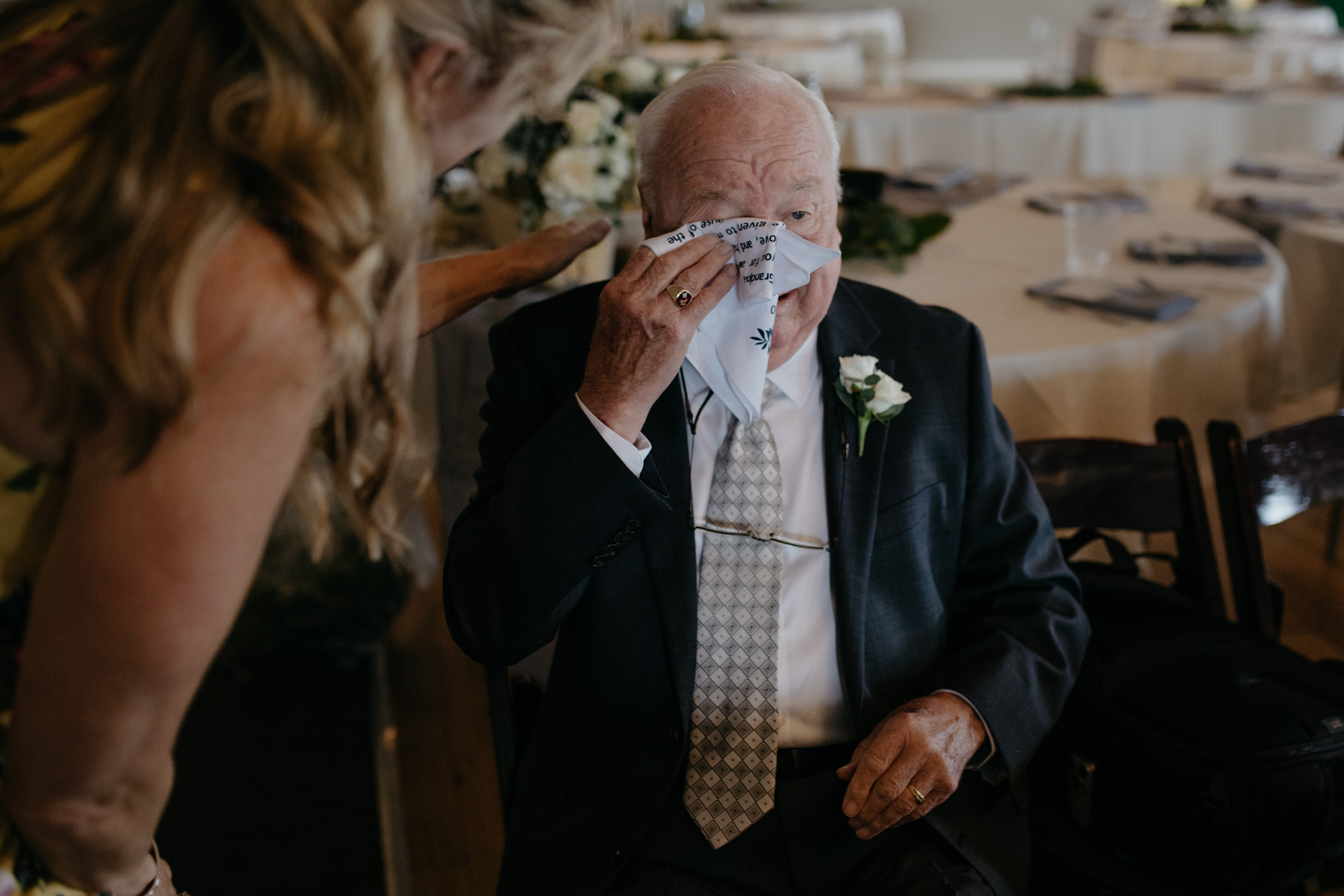The bride gives her grandpa the sweetest gift during their Indiana wedding