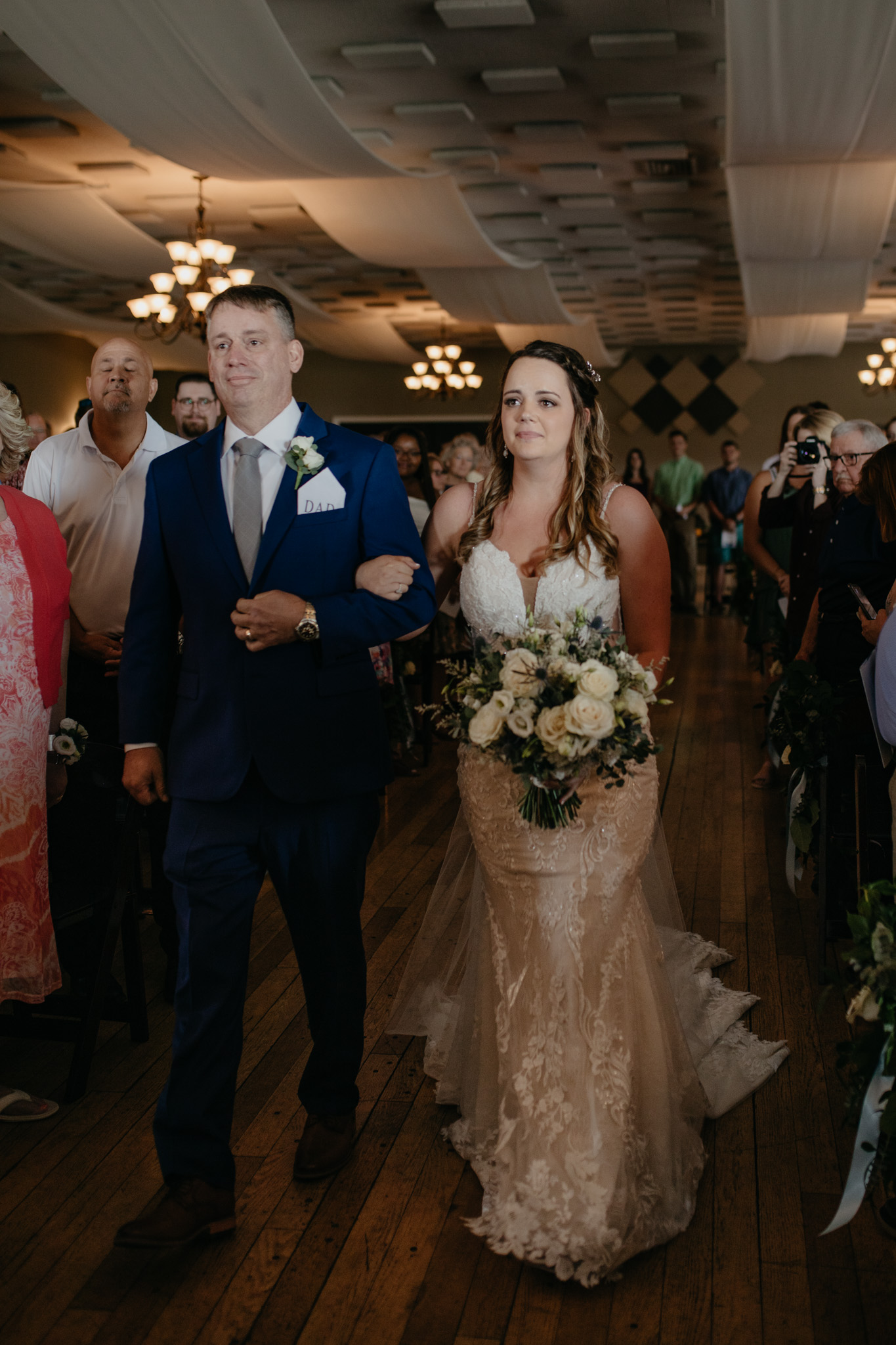 The bride walks down the aisle at her Indiana wedding