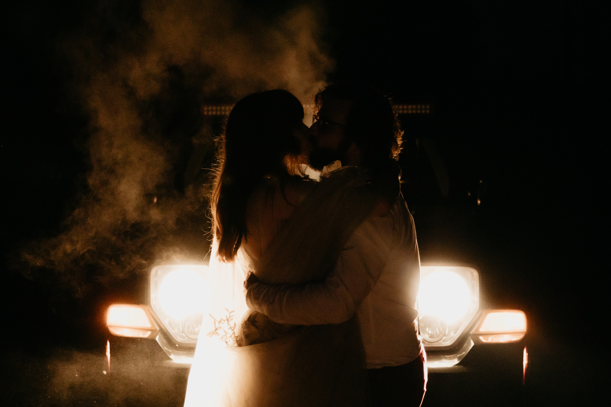 The prettiest Michigan Forest Elopement // First dance in front of car headlights