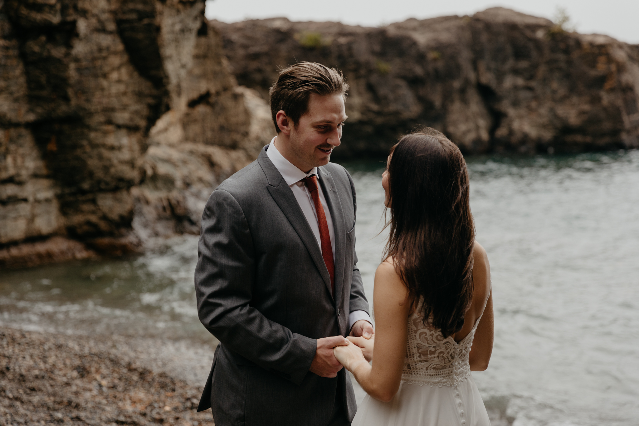 The dreamiest moody elopement ceremony at Presque Isle Park, Michigan