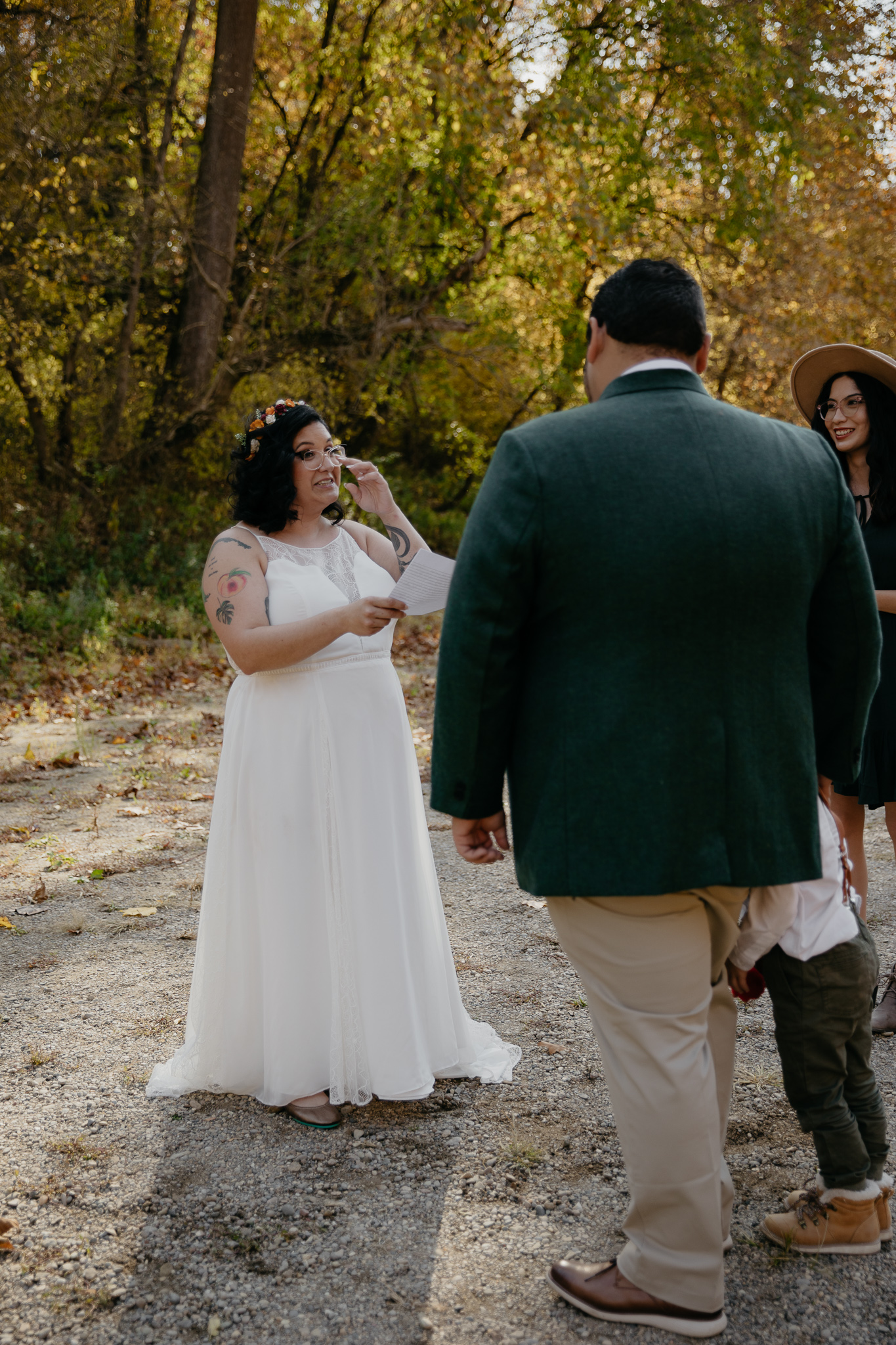 Bride reads vows at their Indiana Elopement at Turkey Run State Park
