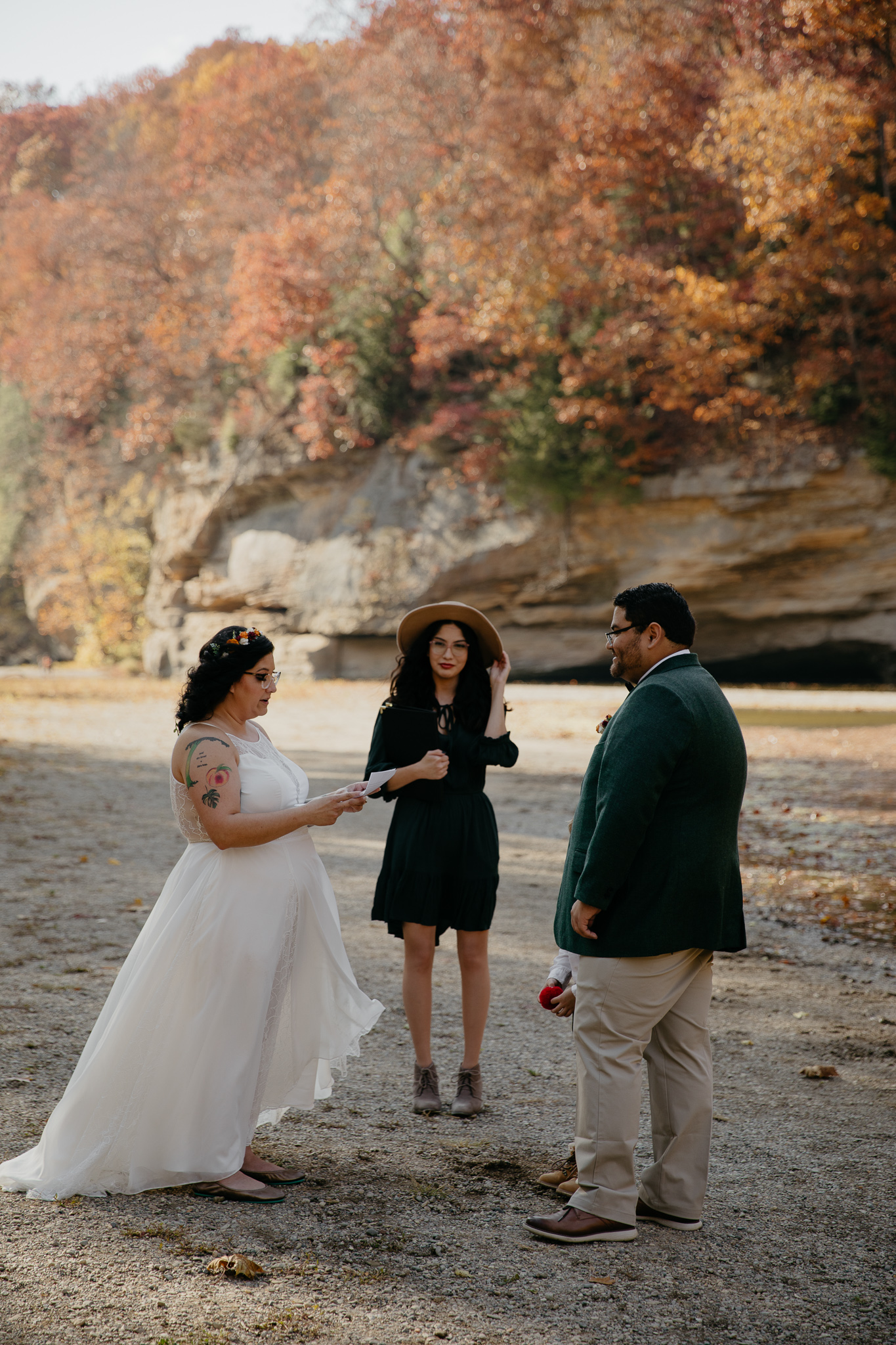 Bride reads vows at their Indiana Elopement at Turkey Run State Park