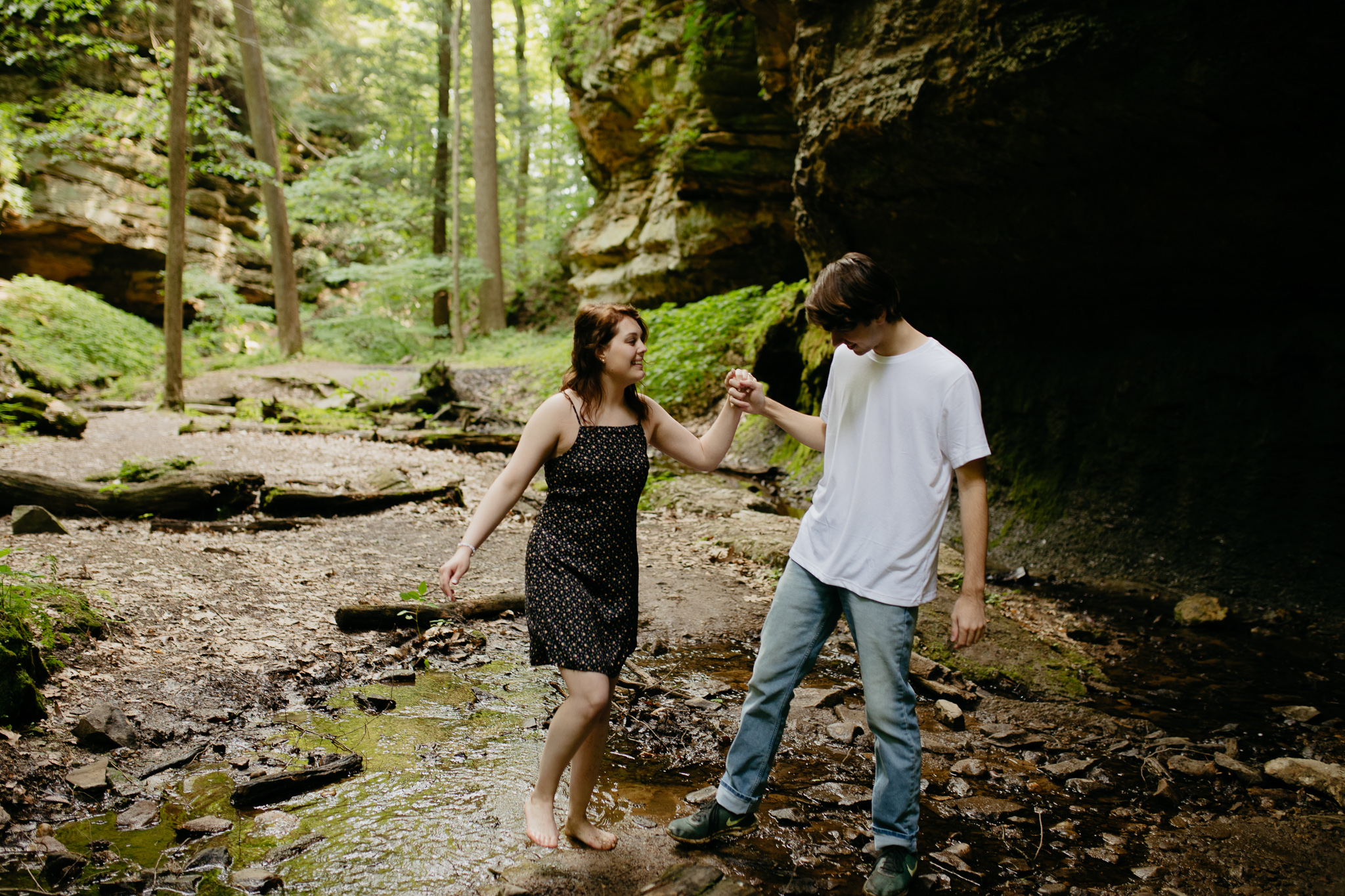 Shades State Park Engagement Session - Lush green canyons and caves in Indiana
