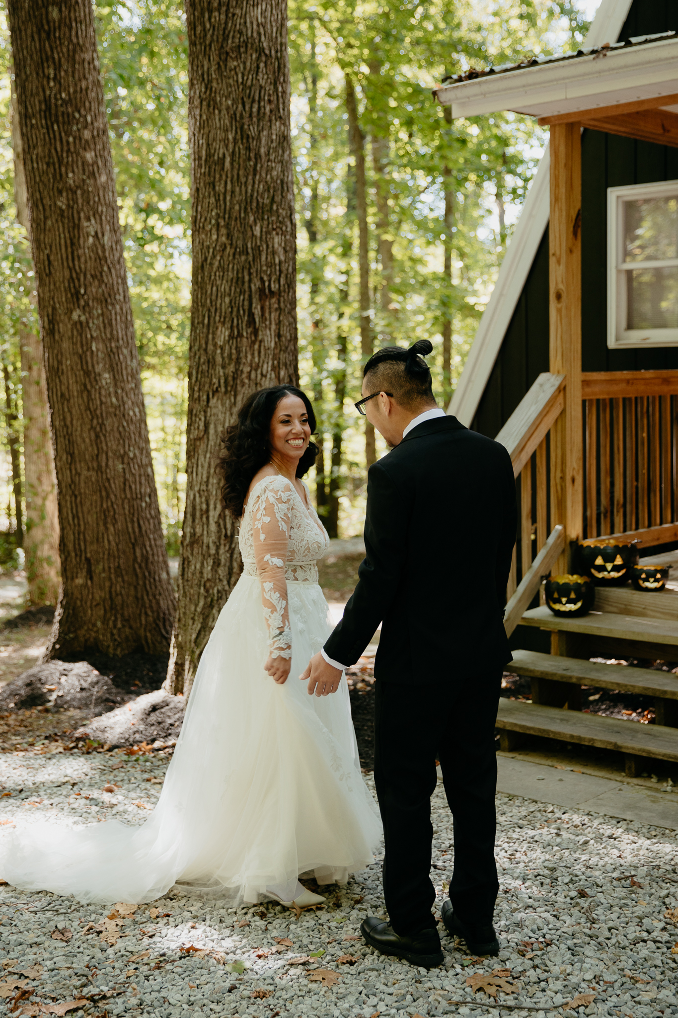 Indiana Brown County Elopement // First look with an A-frame Cabin