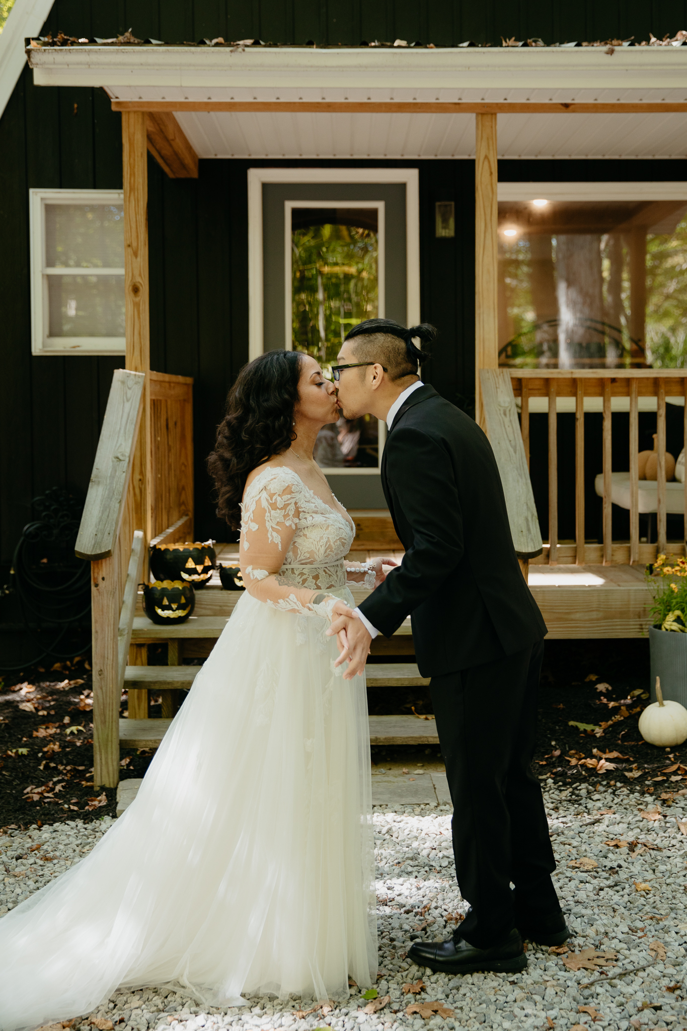 Indiana Brown County Elopement // First look with an A-frame Cabin