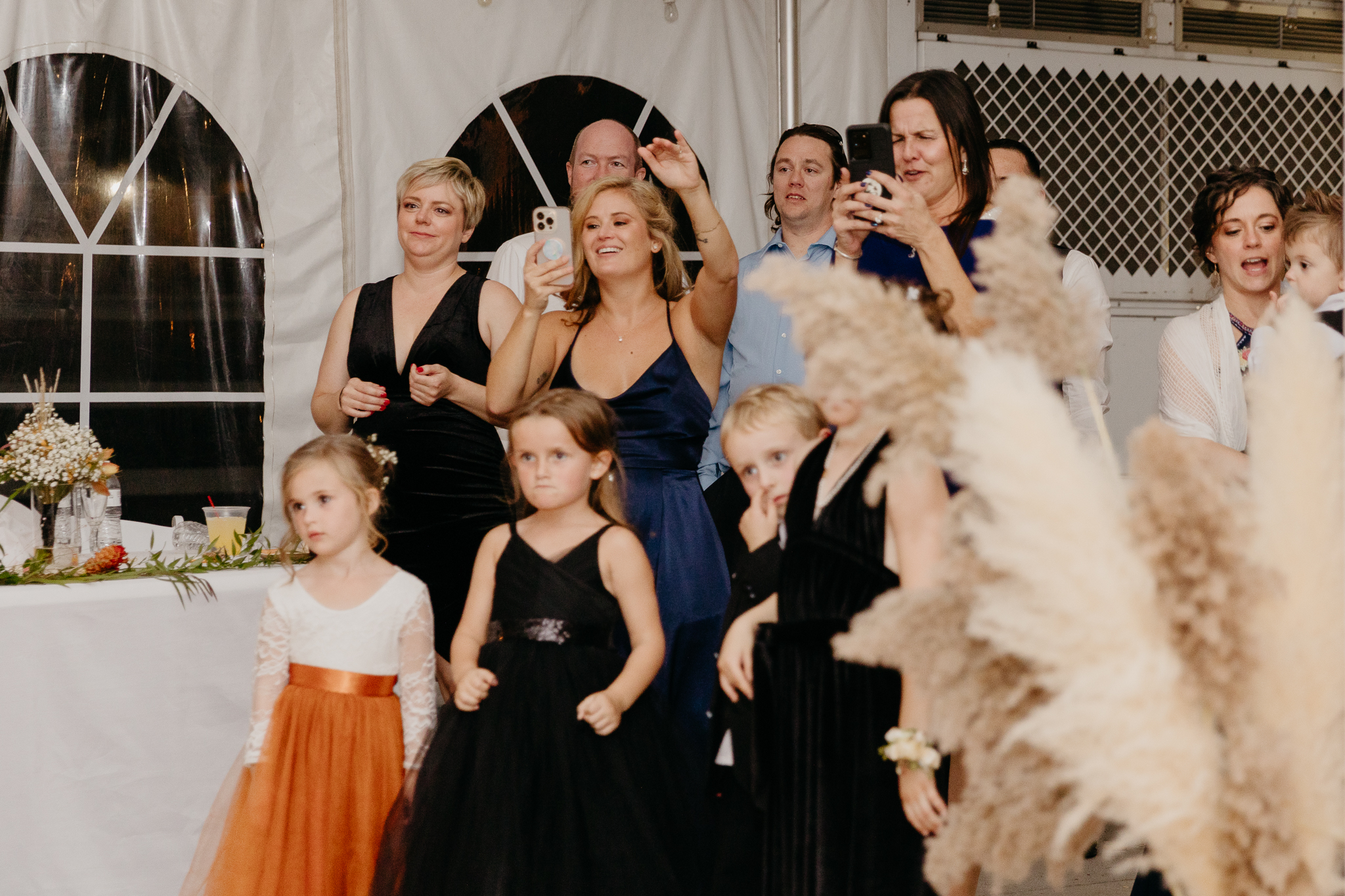 Wedding guests cheer and clap after the father daughter dance