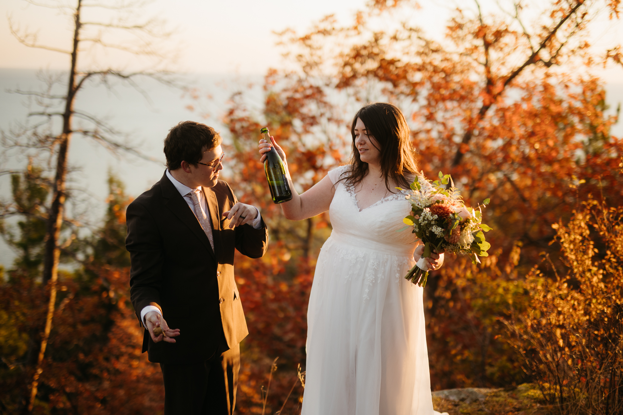 Fall Sunrise Elopement at Sugarloaf Mountain, Marquette, MI || Upper Peninsula Elopements