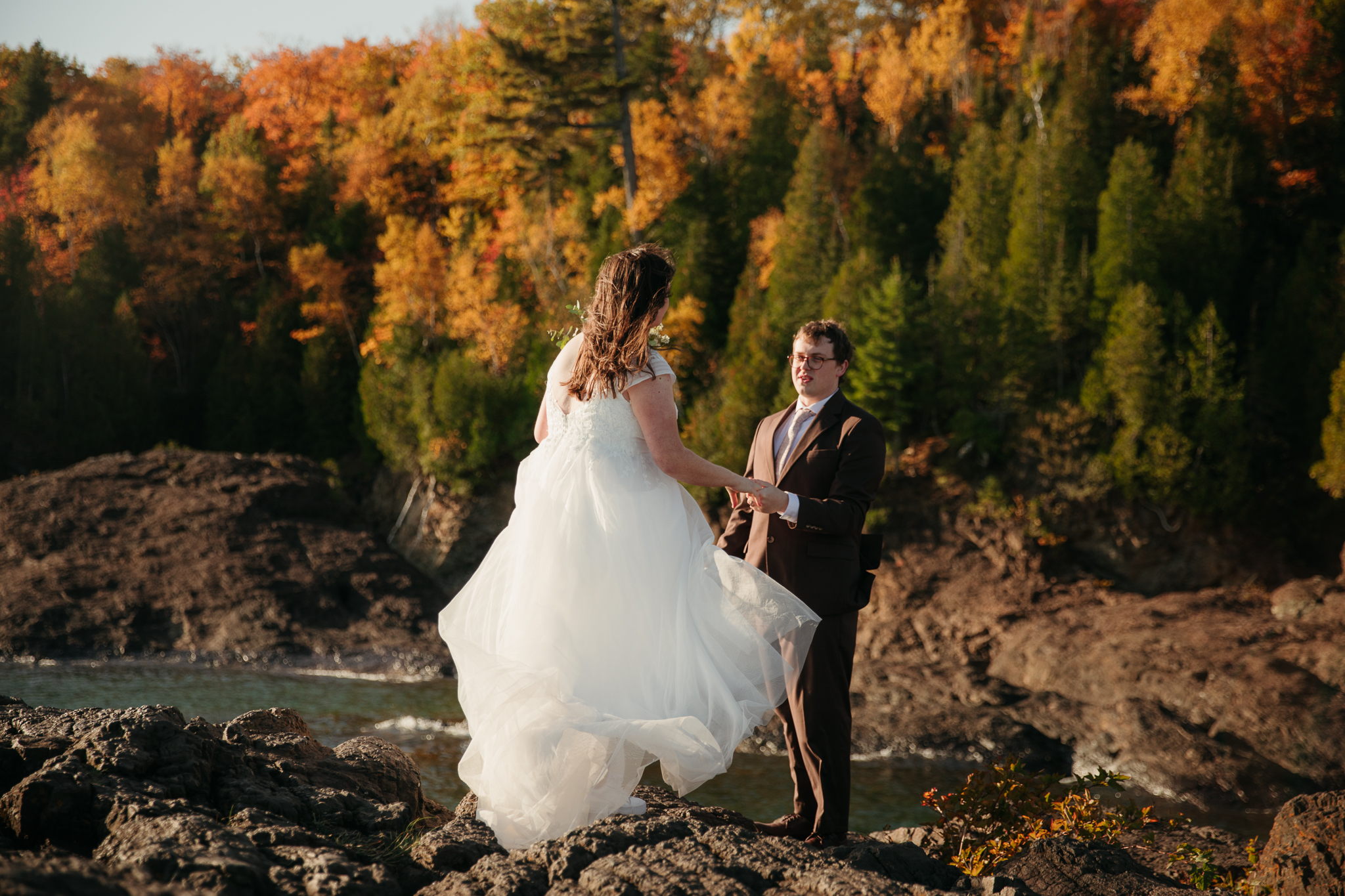 Sunrise Fall Elopement at Presque Isle Park || Upper Peninsula, Michigan Elopements