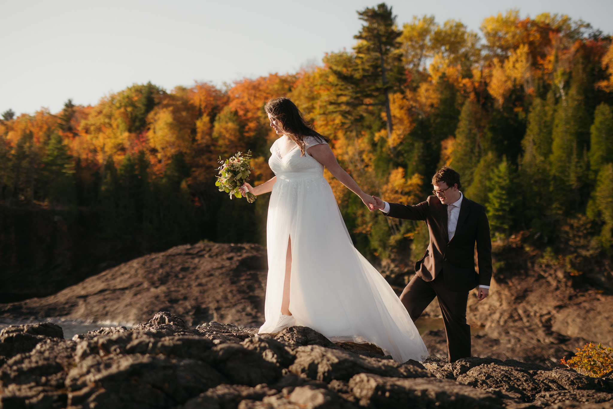 Sunrise Fall Elopement at Presque Isle Park || Upper Peninsula, Michigan Elopements