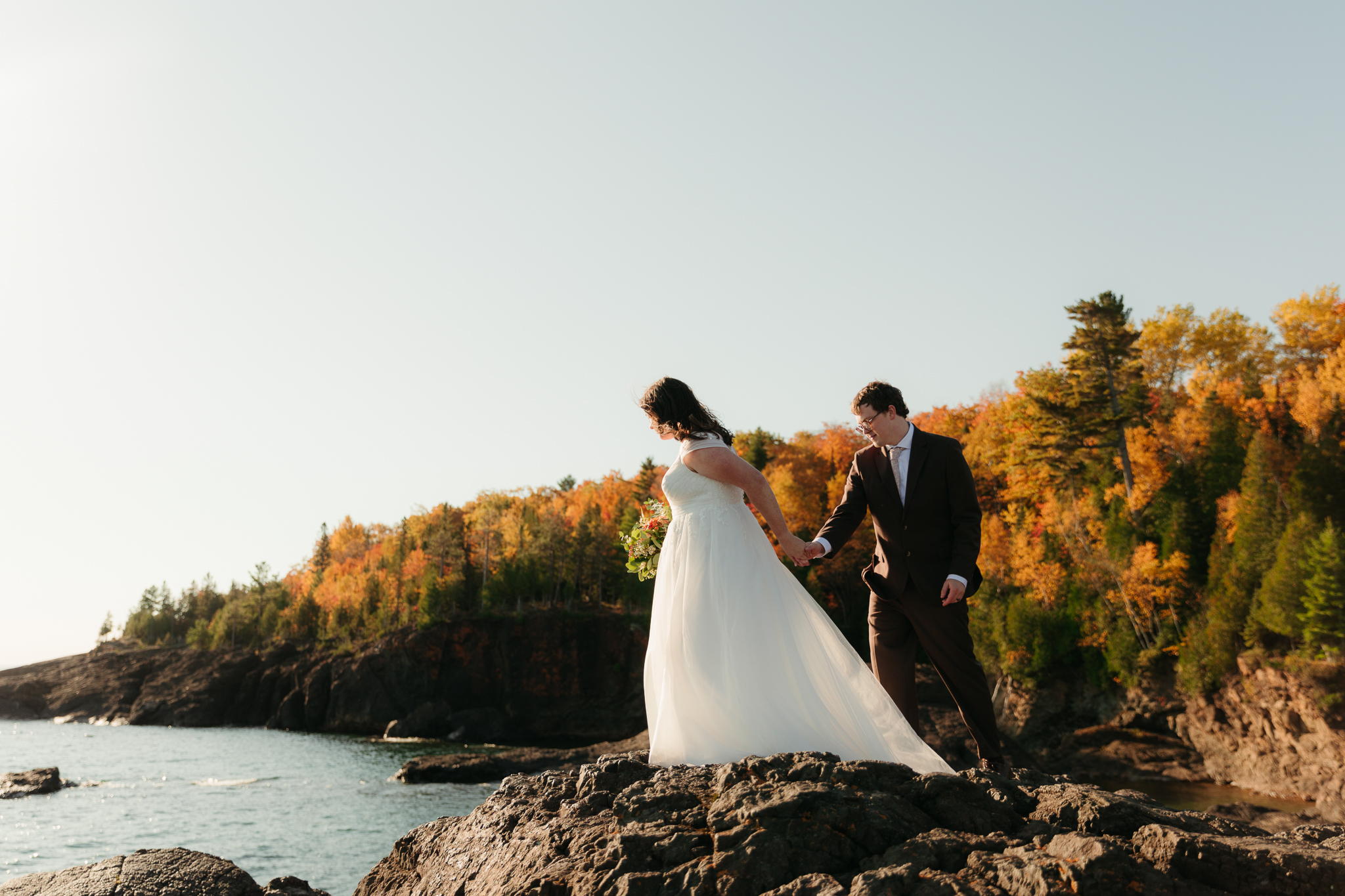 Sunrise Fall Elopement at Presque Isle Park || Upper Peninsula, Michigan Elopements