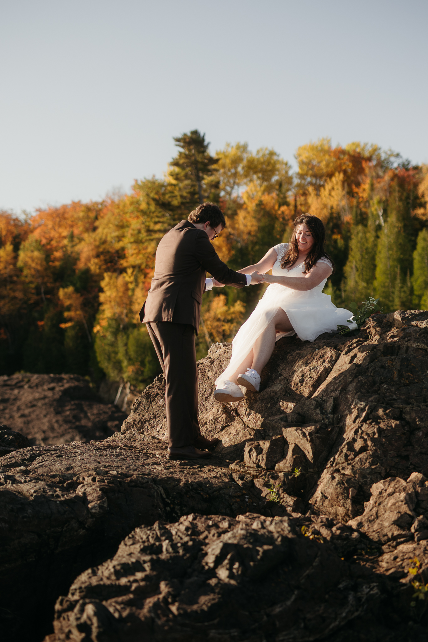 Sunrise Fall Elopement at Presque Isle Park || Upper Peninsula, Michigan Elopements