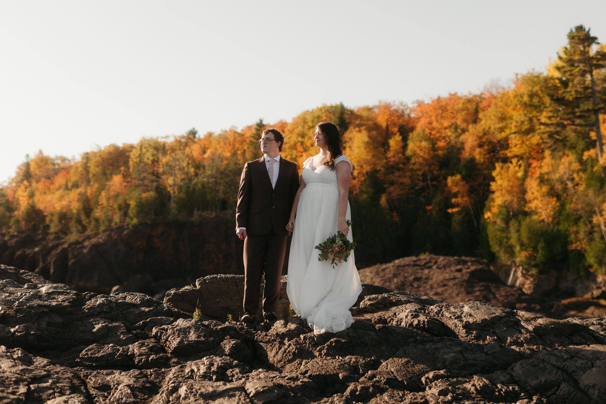 Sunrise Fall Elopement at Presque Isle Park || Upper Peninsula, Michigan Elopements