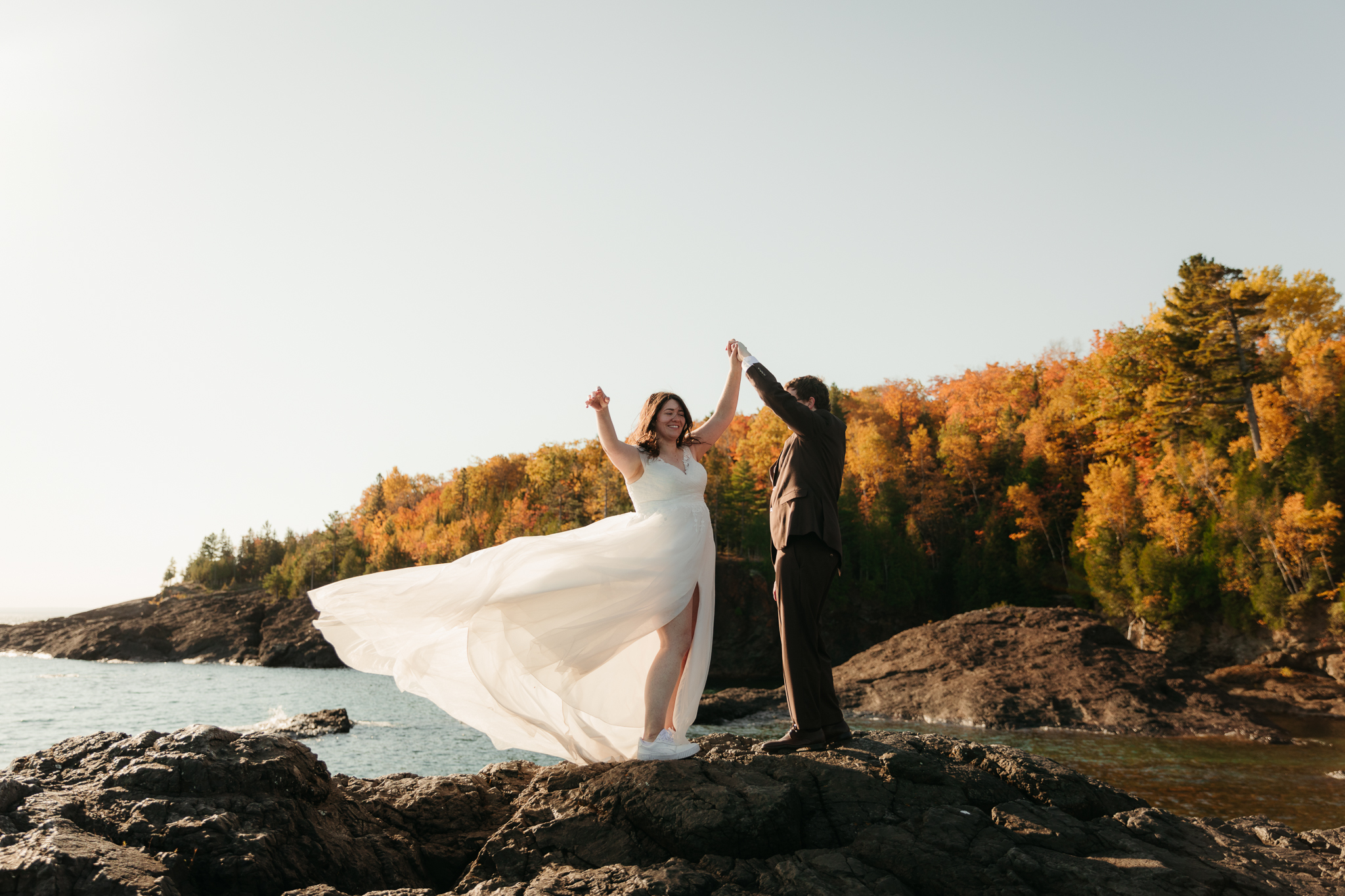 Sunrise Fall Elopement at Presque Isle Park || Upper Peninsula, Michigan Elopements