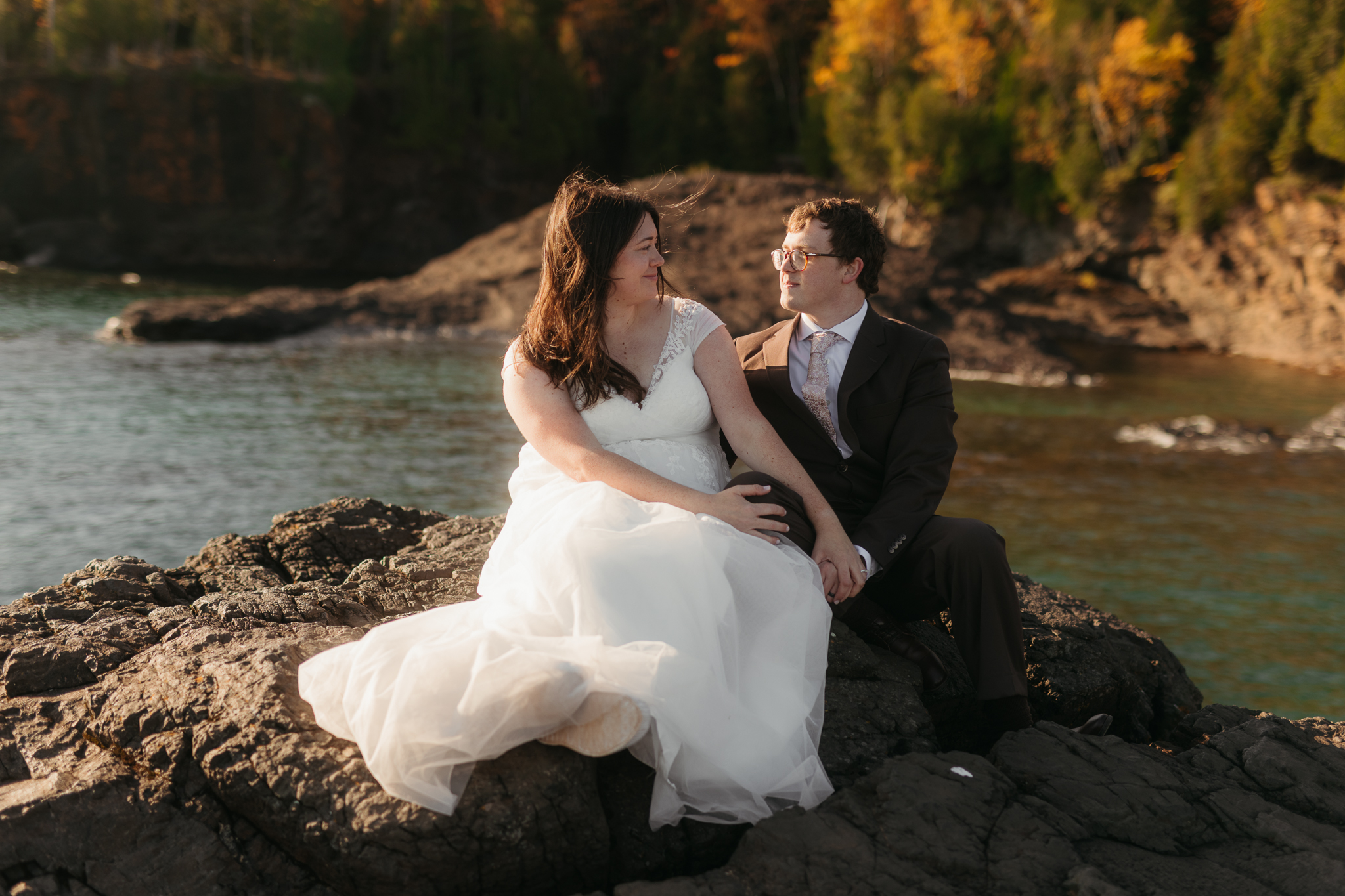 Sunrise Fall Elopement at Presque Isle Park || Upper Peninsula, Michigan Elopements