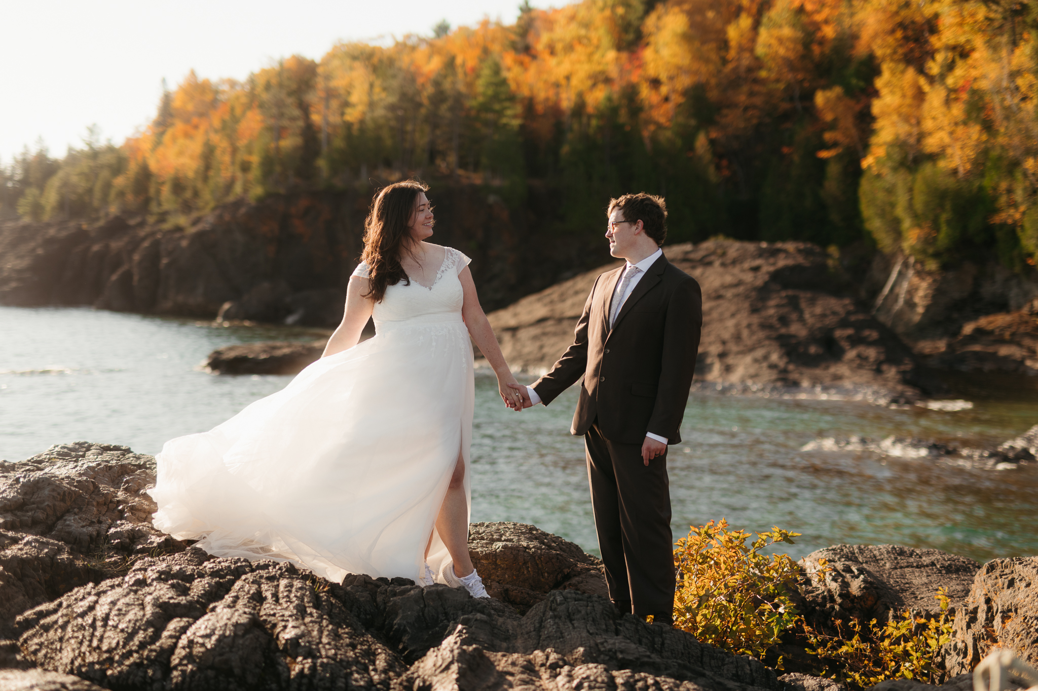 Sunrise Fall Elopement at Presque Isle Park || Upper Peninsula, Michigan Elopements