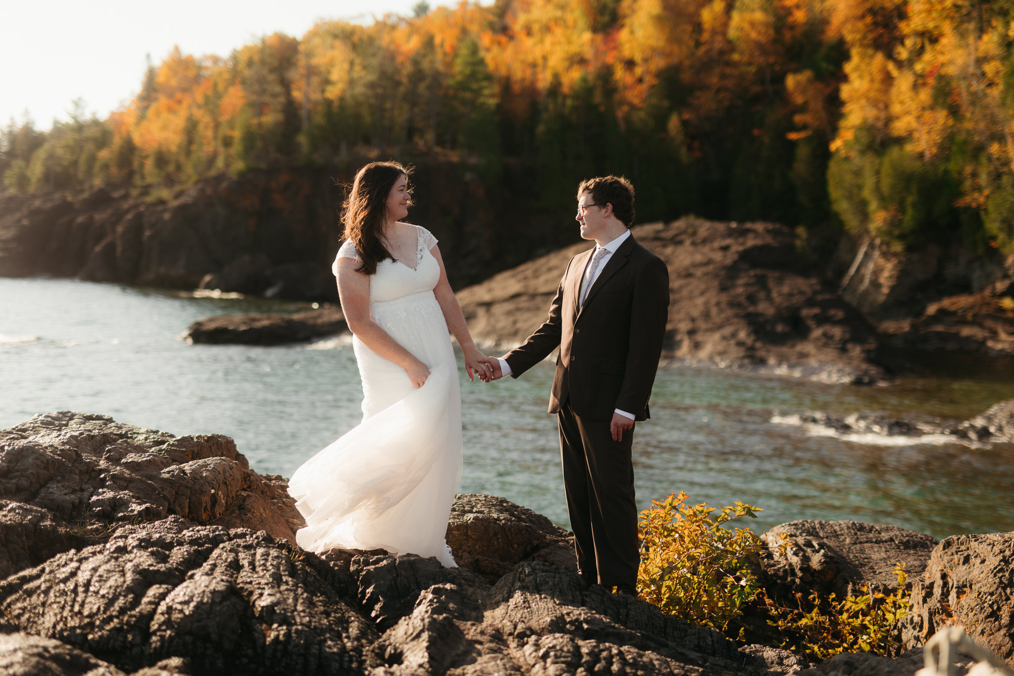 Sunrise Fall Elopement at Presque Isle Park || Upper Peninsula, Michigan Elopements