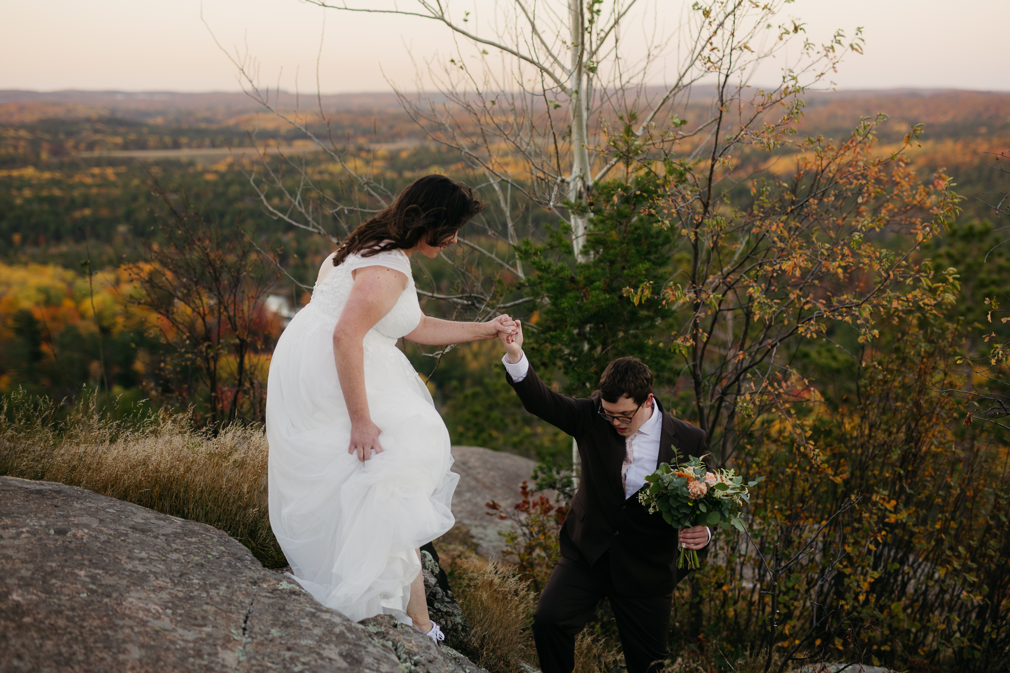 Fall Sunrise Elopement at Sugarloaf Mountain, Marquette, MI || Upper Peninsula Elopements