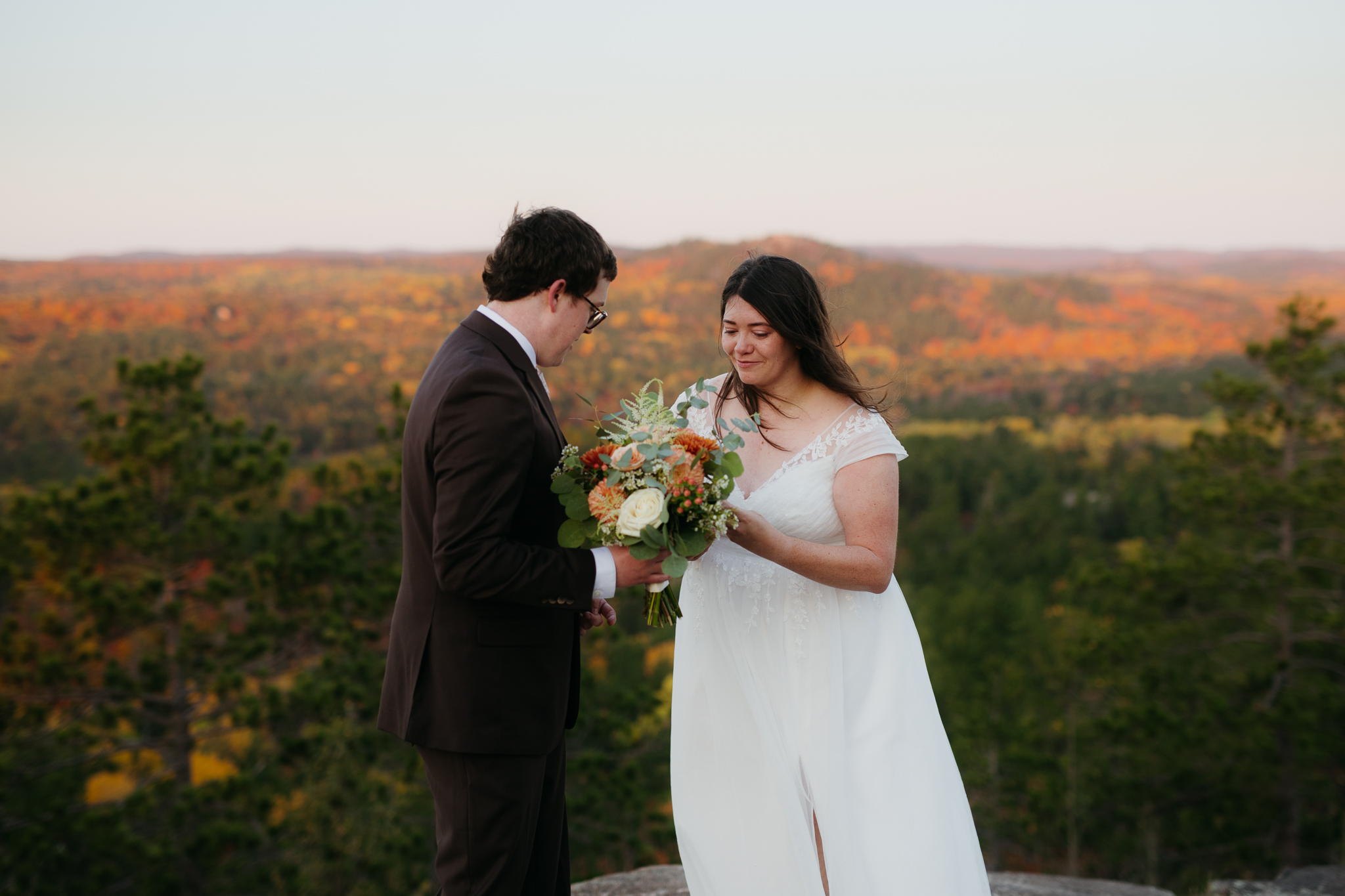 Fall Sunrise Elopement at Sugarloaf Mountain, Marquette, MI || Upper Peninsula Elopements