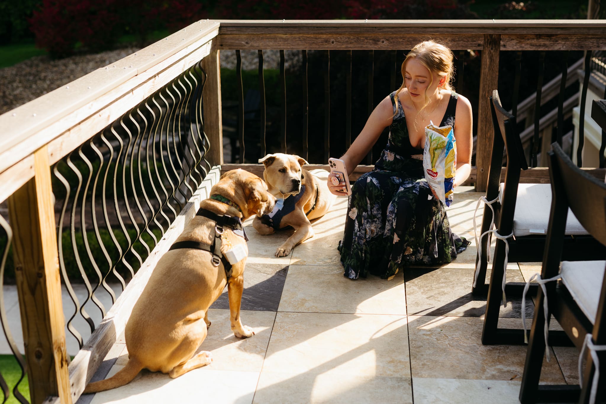 Group and family photos with bride and groom, hanging out at airbnb before heading out for the Lake Michigan wedding ceremony
