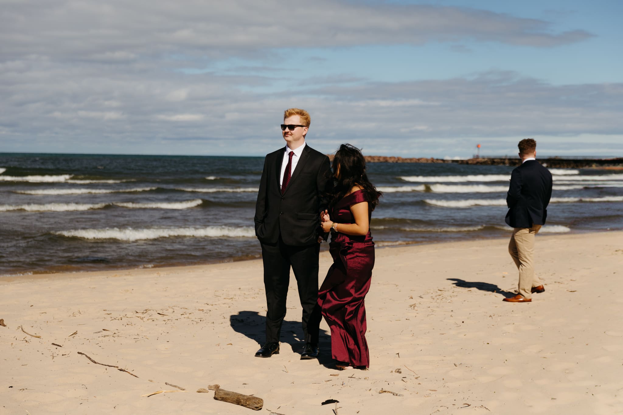 Family and friends gather for an Indiana Dunes National Park beach wedding