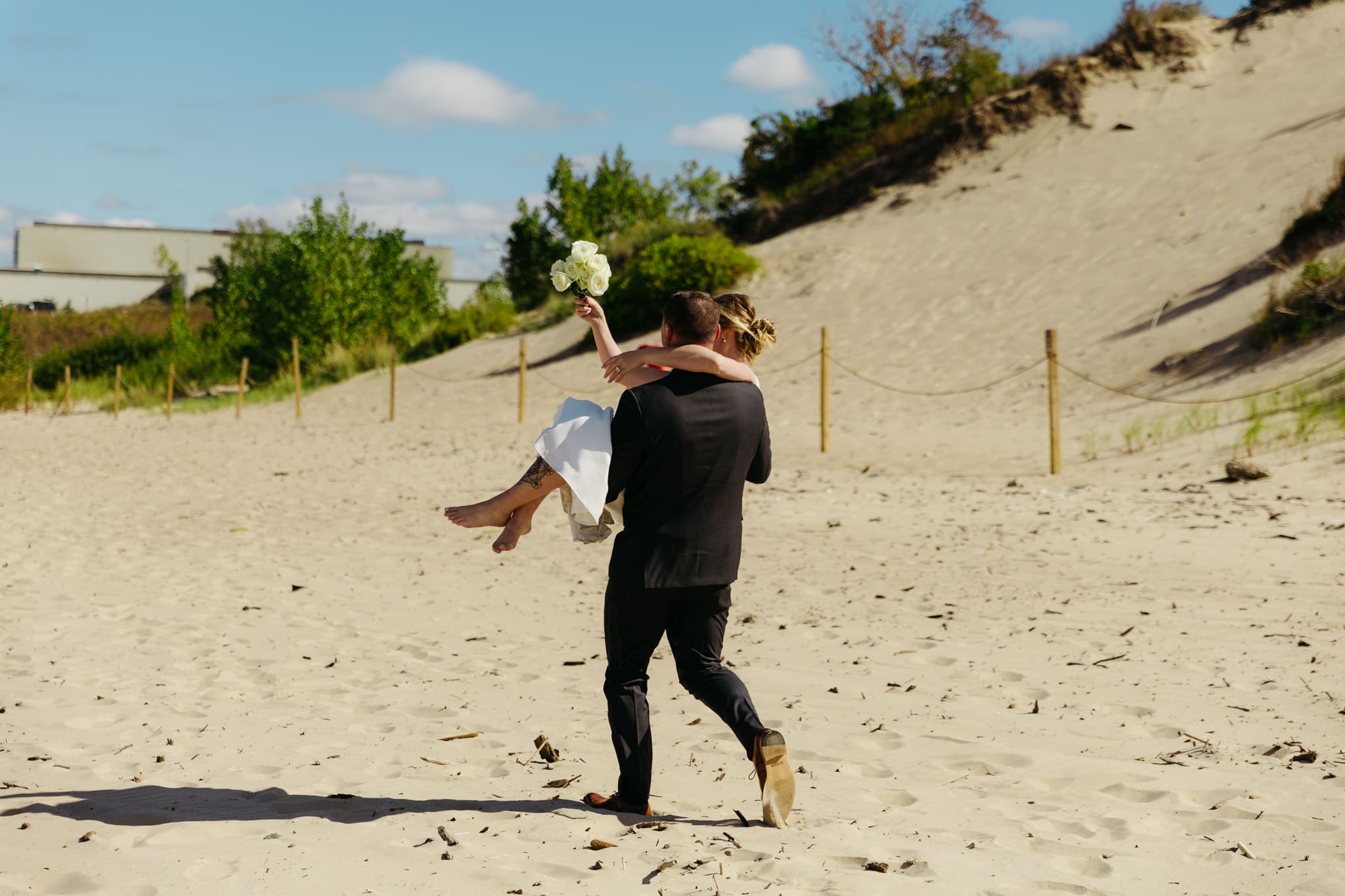 A beachside wedding ceremony at Indiana Dunes National Park