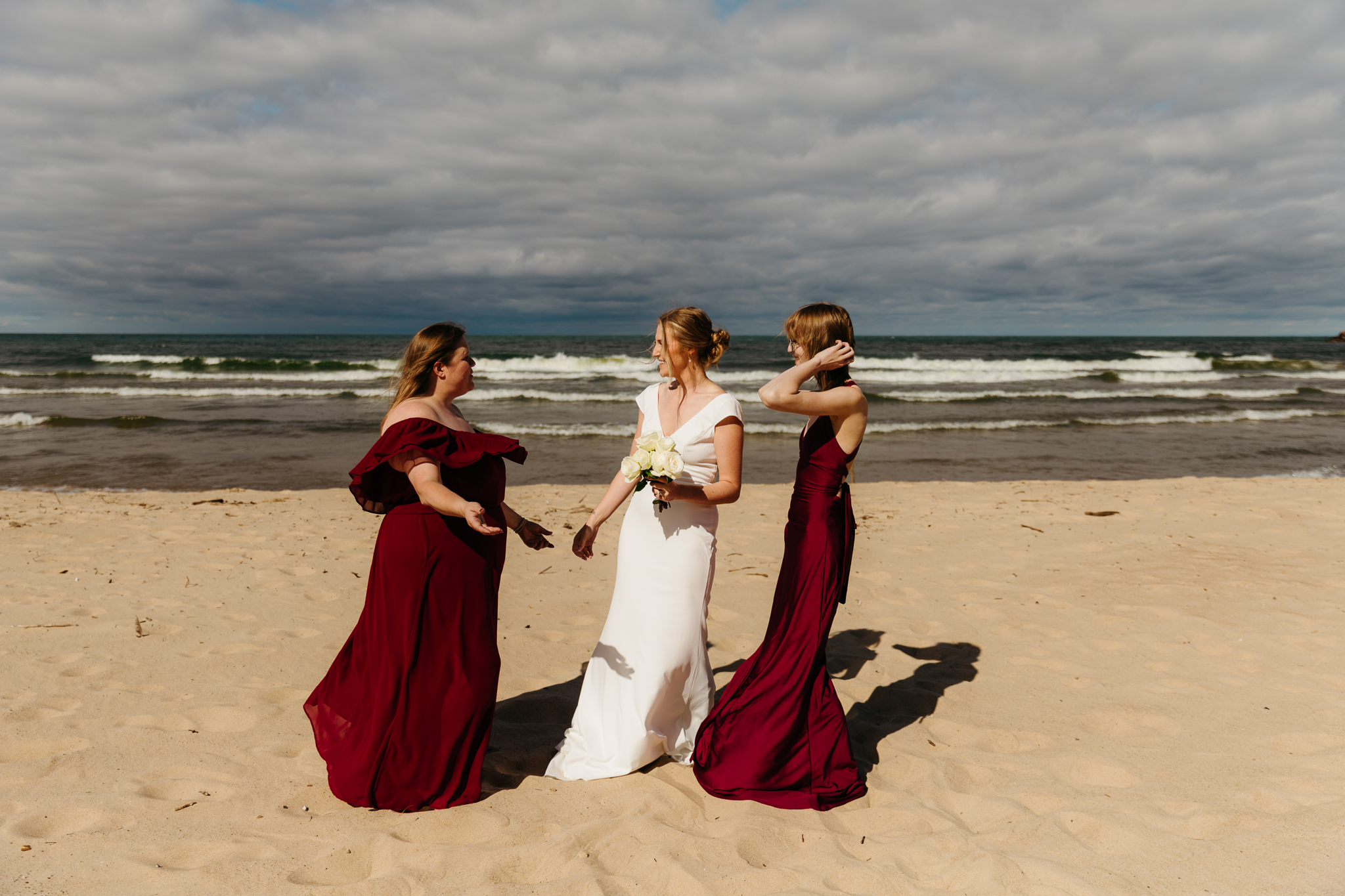 Family and friend group photos at the beach of Lake Michigan for a wedding at Indiana Dunes National Park