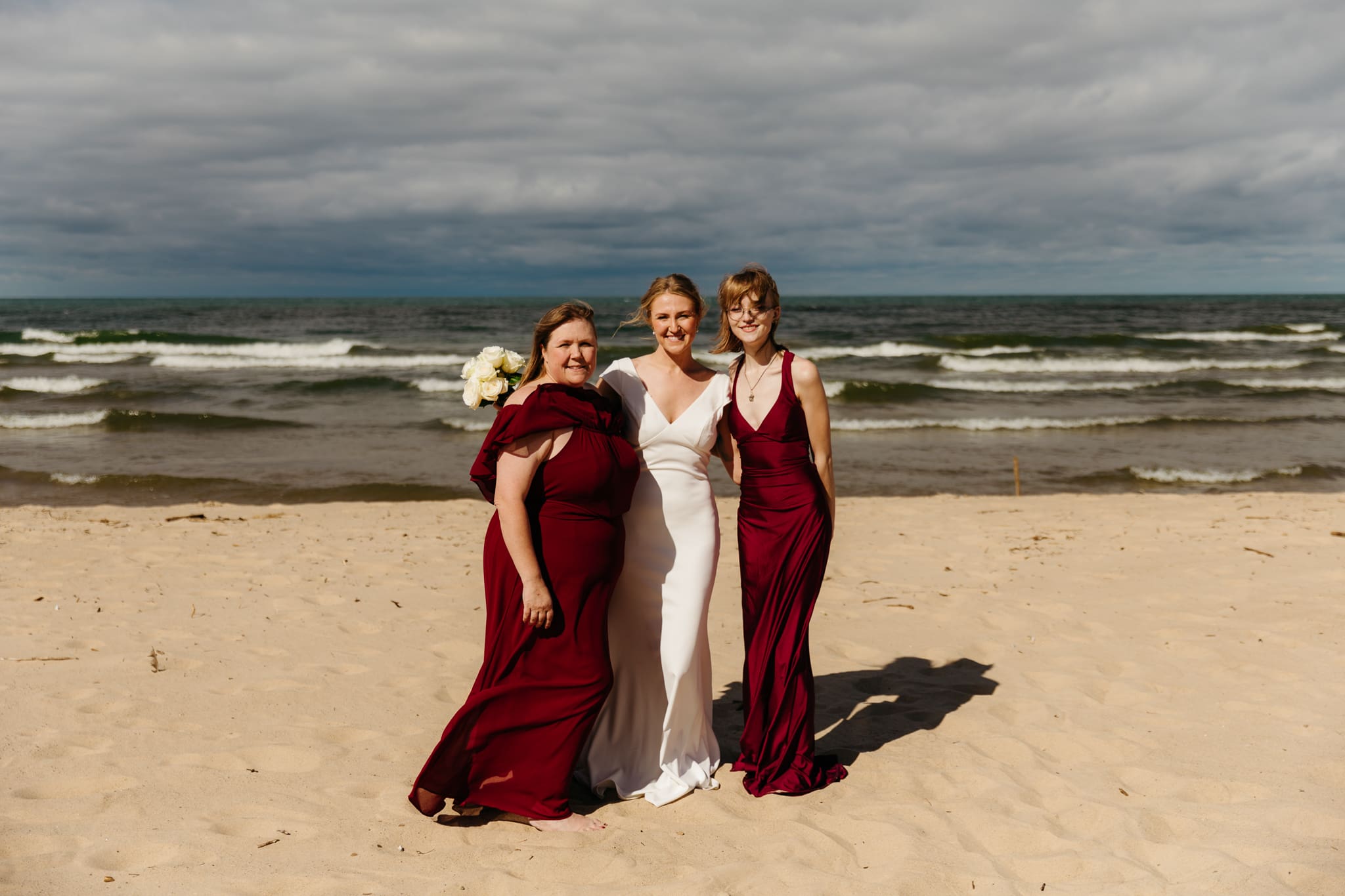 Family and friend group photos at the beach of Lake Michigan for a wedding at Indiana Dunes National Park
