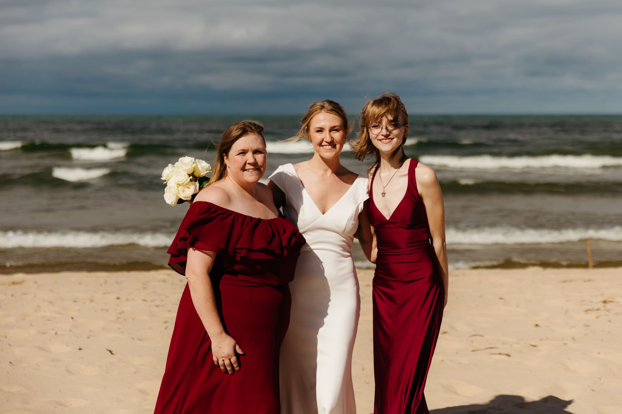 Family and friend group photos at the beach of Lake Michigan for a wedding at Indiana Dunes National Park