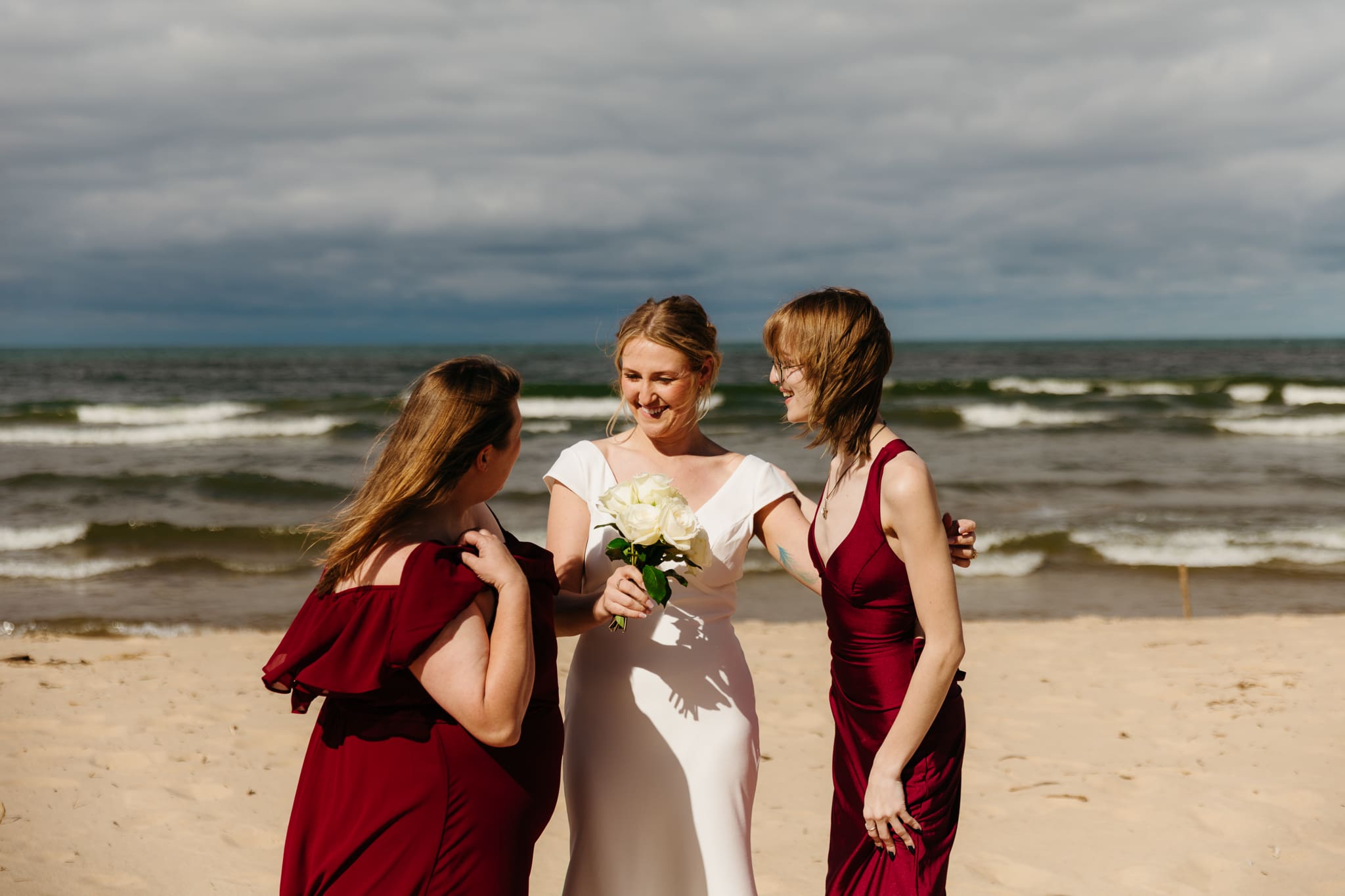 Family and friend group photos at the beach of Lake Michigan for a wedding at Indiana Dunes National Park