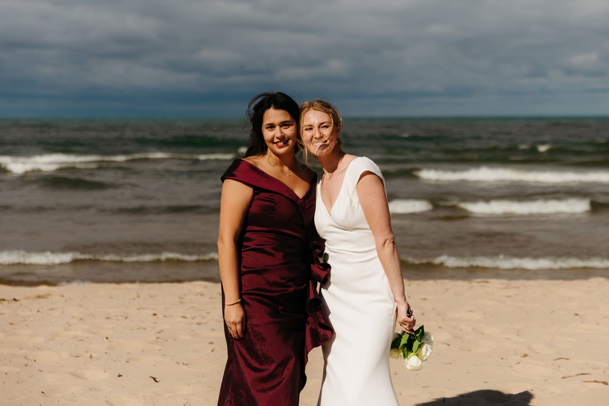 Family and friend group photos at the beach of Lake Michigan for a wedding at Indiana Dunes National Park
