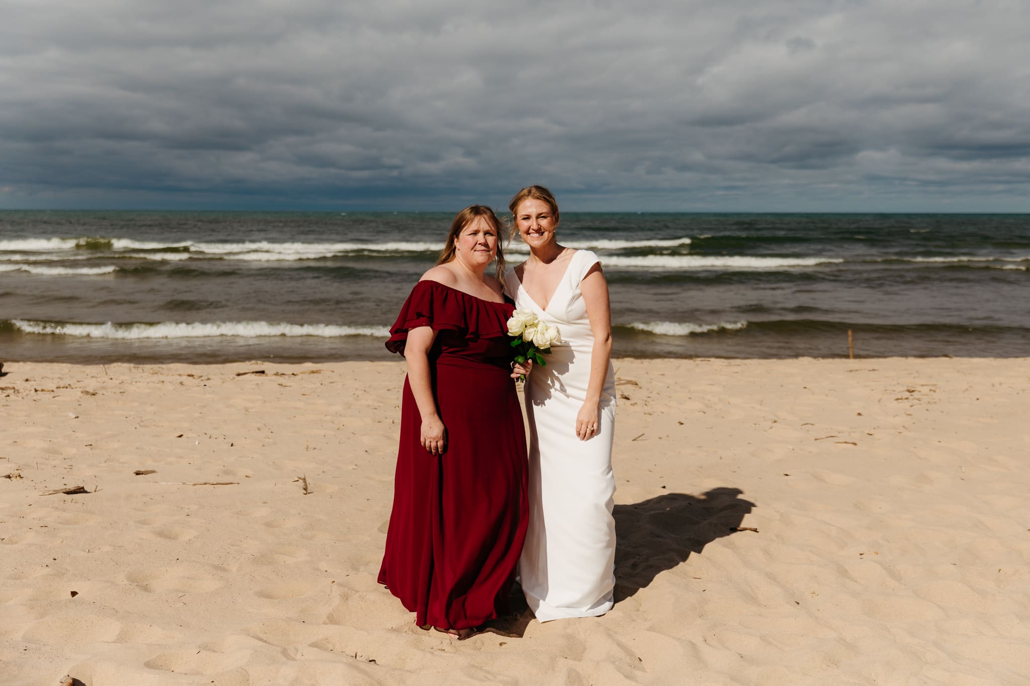 Family and friend group photos at the beach of Lake Michigan for a wedding at Indiana Dunes National Park