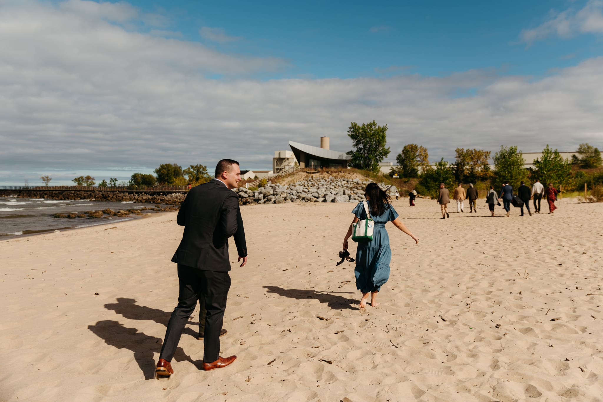 Family and friend group photos at the beach of Lake Michigan for a wedding at Indiana Dunes National Park