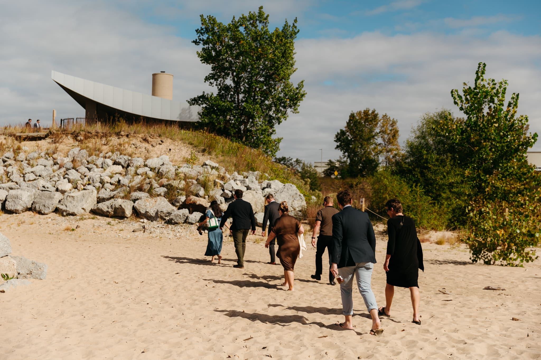 Family and friend group photos at the beach of Lake Michigan for a wedding at Indiana Dunes National Park