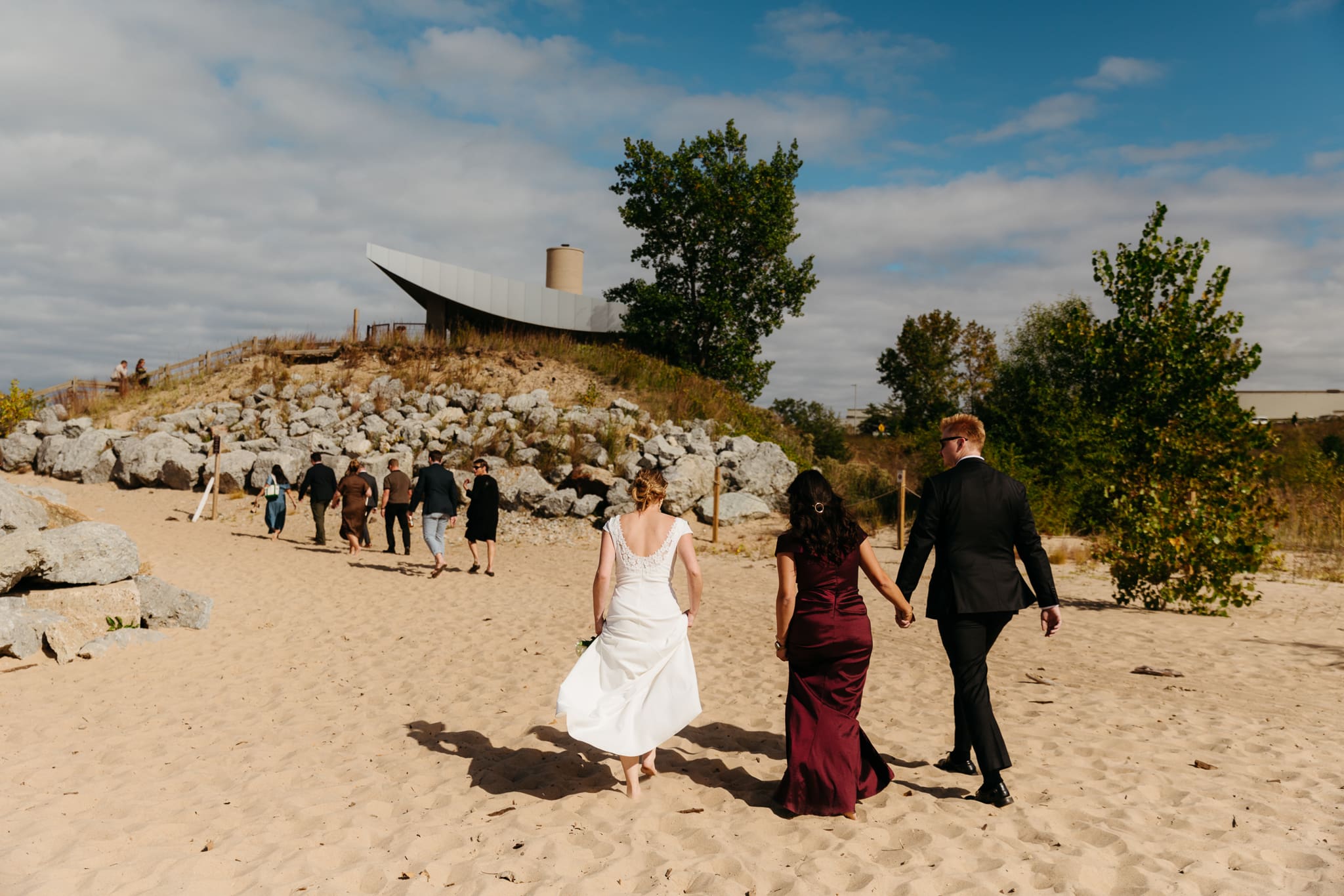 Family and friend group photos at the beach of Lake Michigan for a wedding at Indiana Dunes National Park