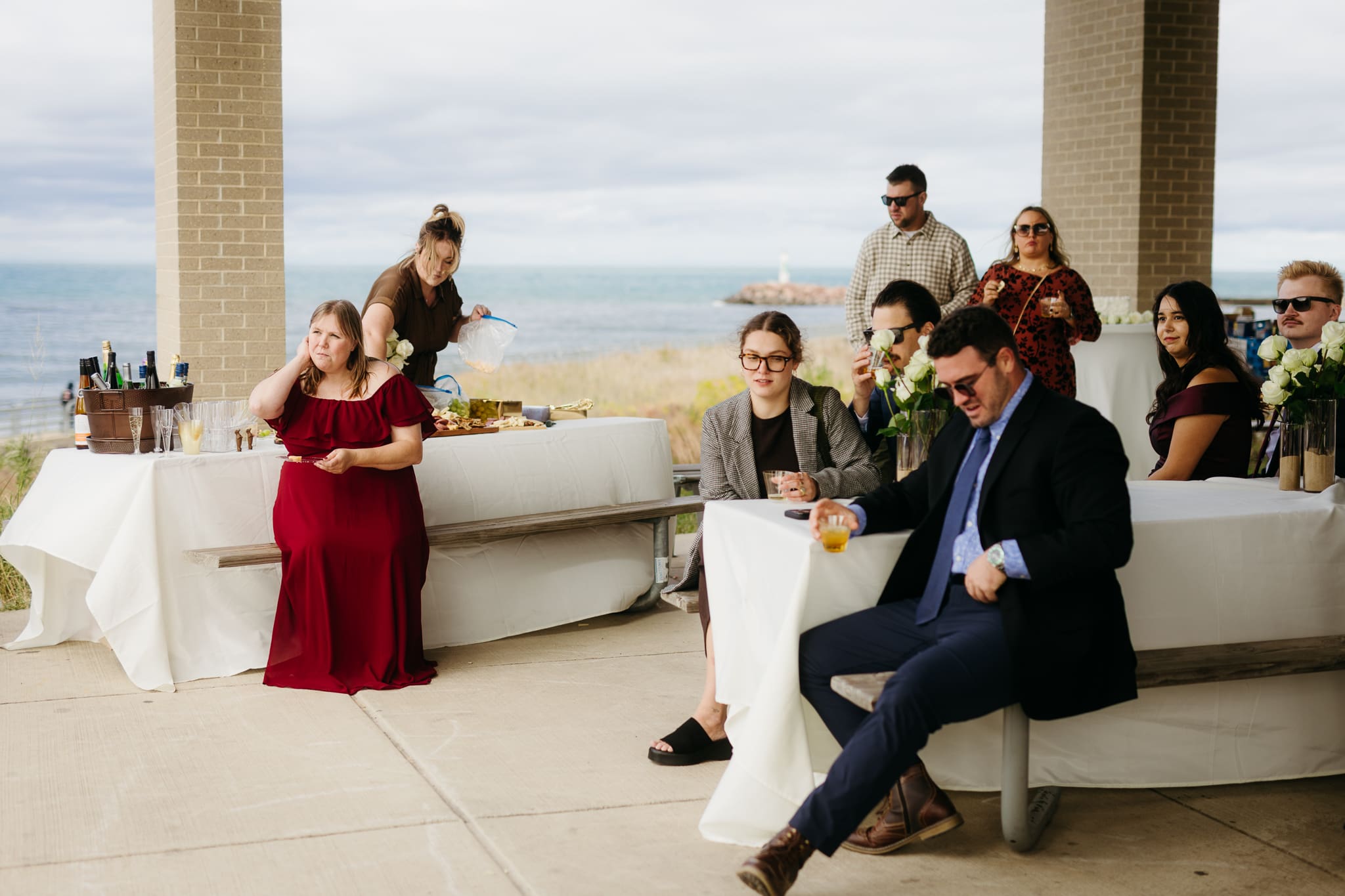 Bride and groom share a first dance during their wedding at Indiana Dunes National Park