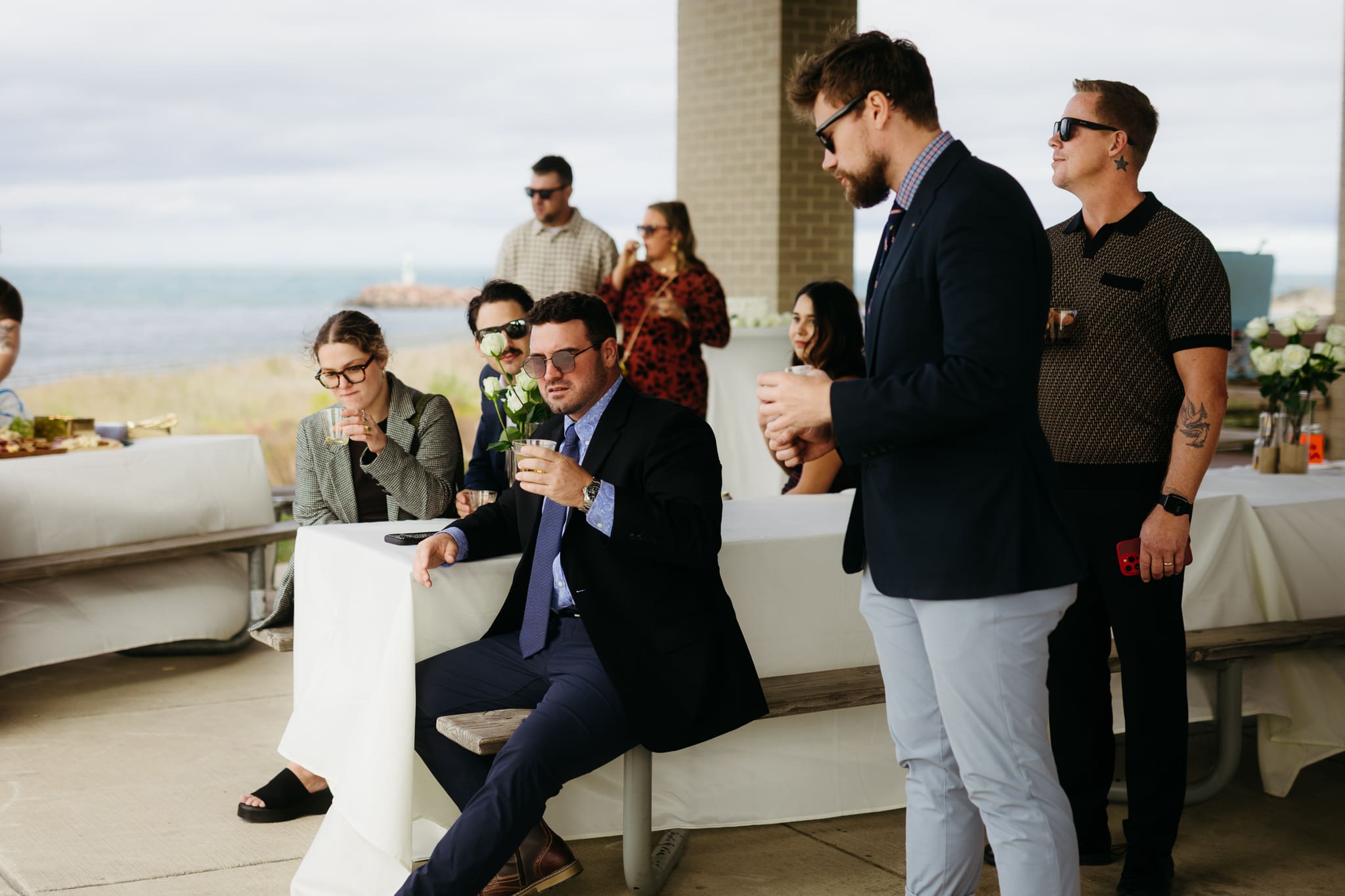 Bride and groom share a first dance during their wedding at Indiana Dunes National Park
