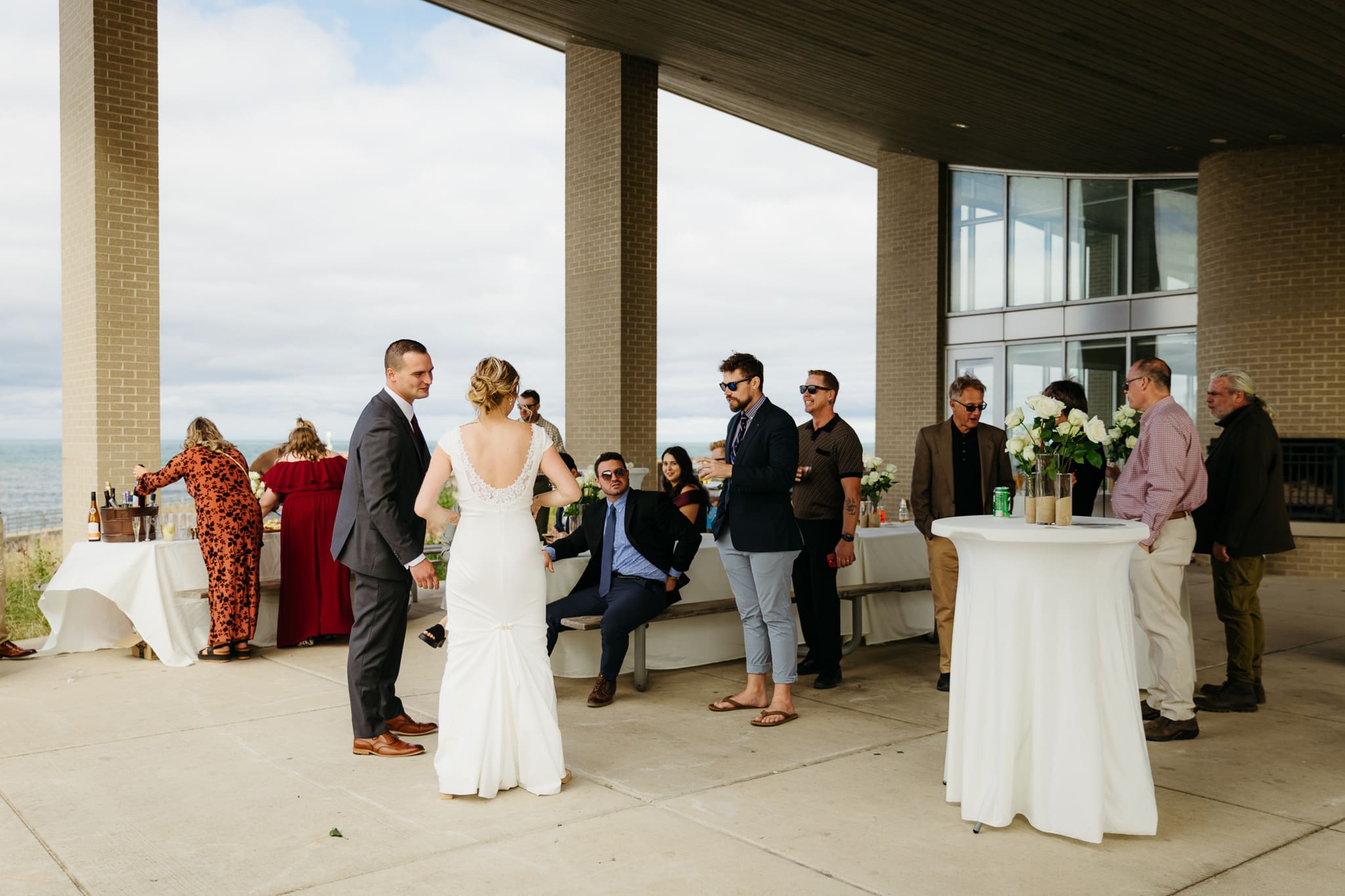 Bride and groom share a first dance during their wedding at Indiana Dunes National Park