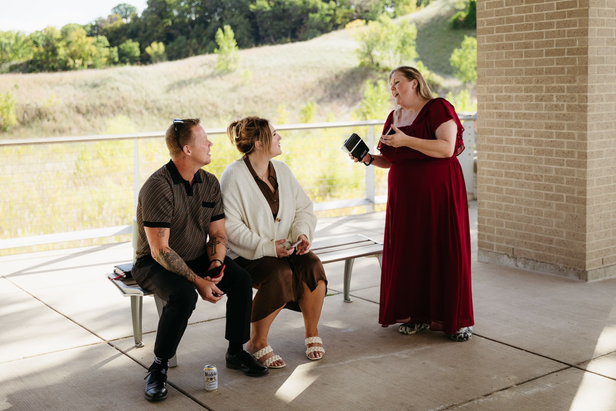 Family and friends hanging out and celebrating during a wedding at Indiana Dunes